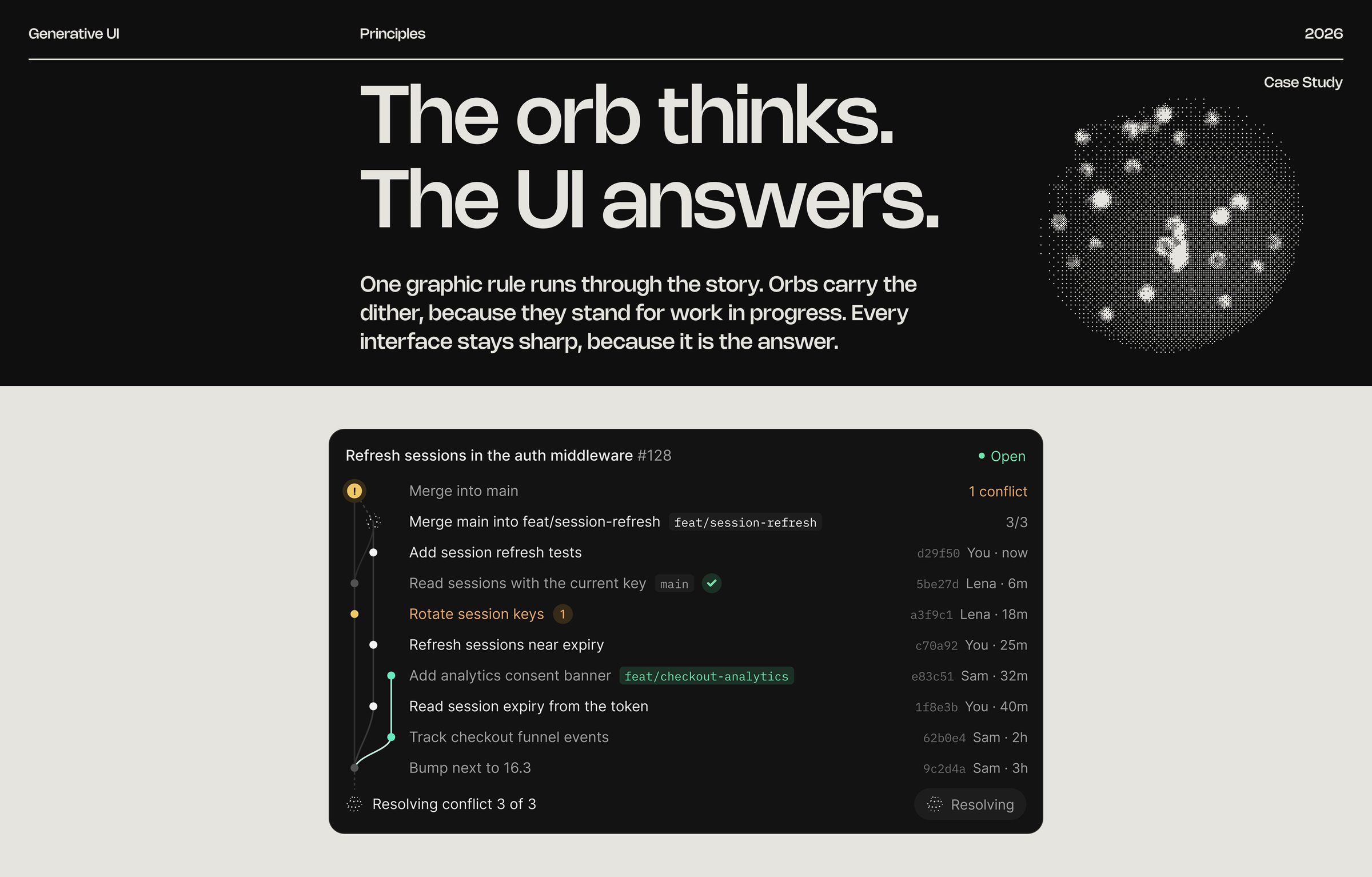 Dither concept: The orb thinks. The UI answers.