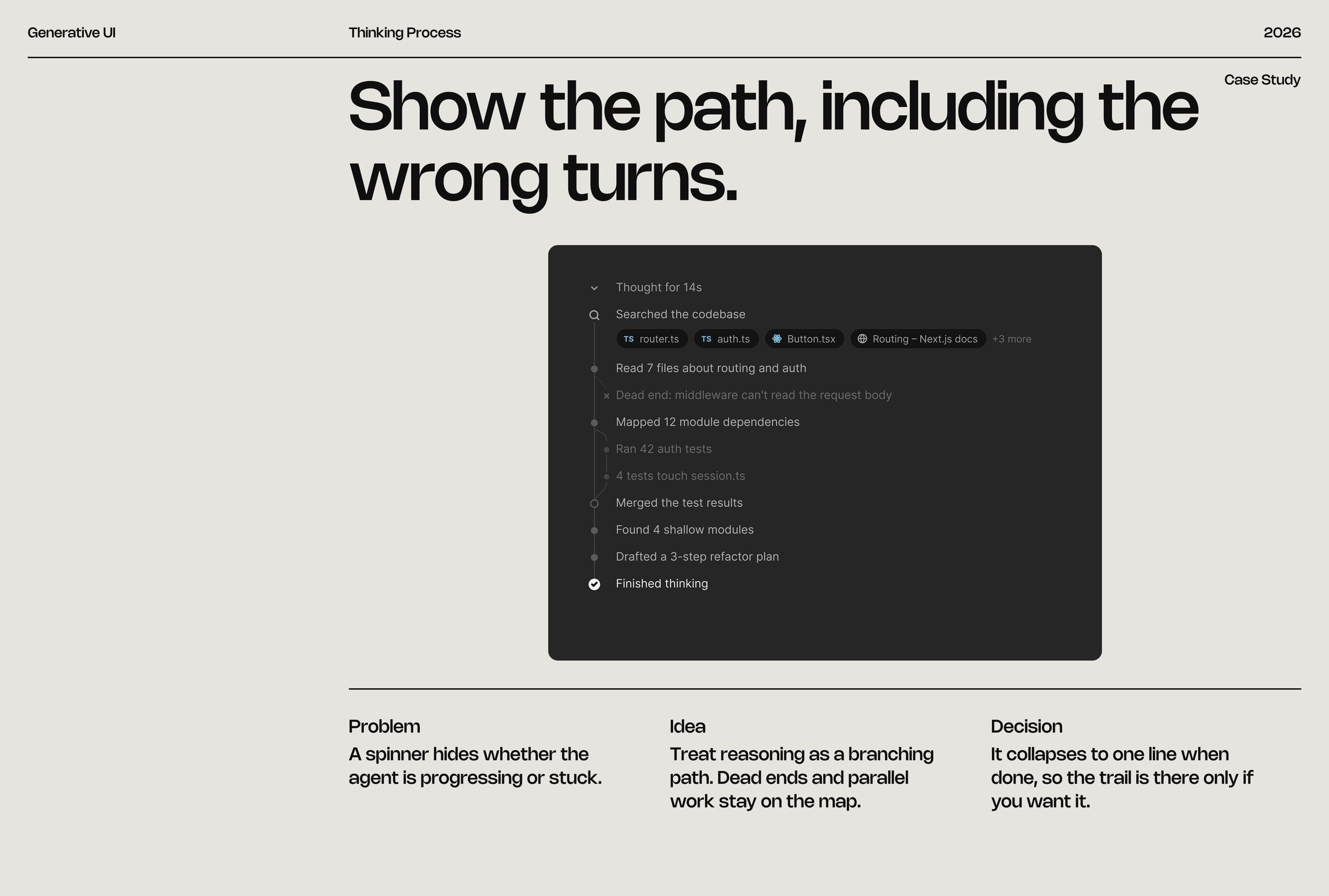Thinking Process: Show the path, including the wrong turns.