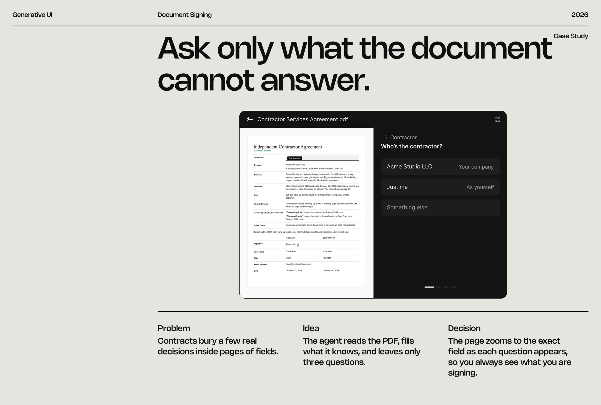 Document Signing: Ask only what the document cannot answer.