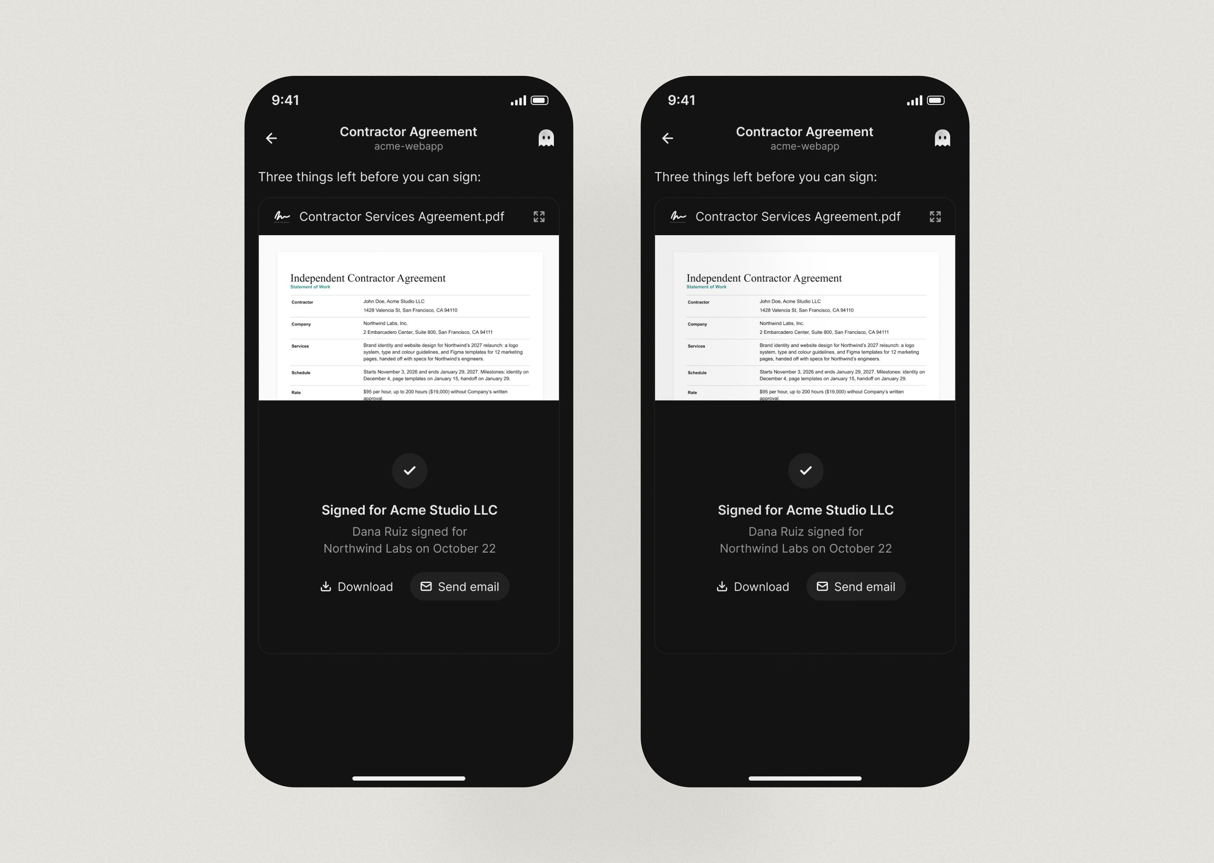 Document Signing: mobile: Document Signing on mobile