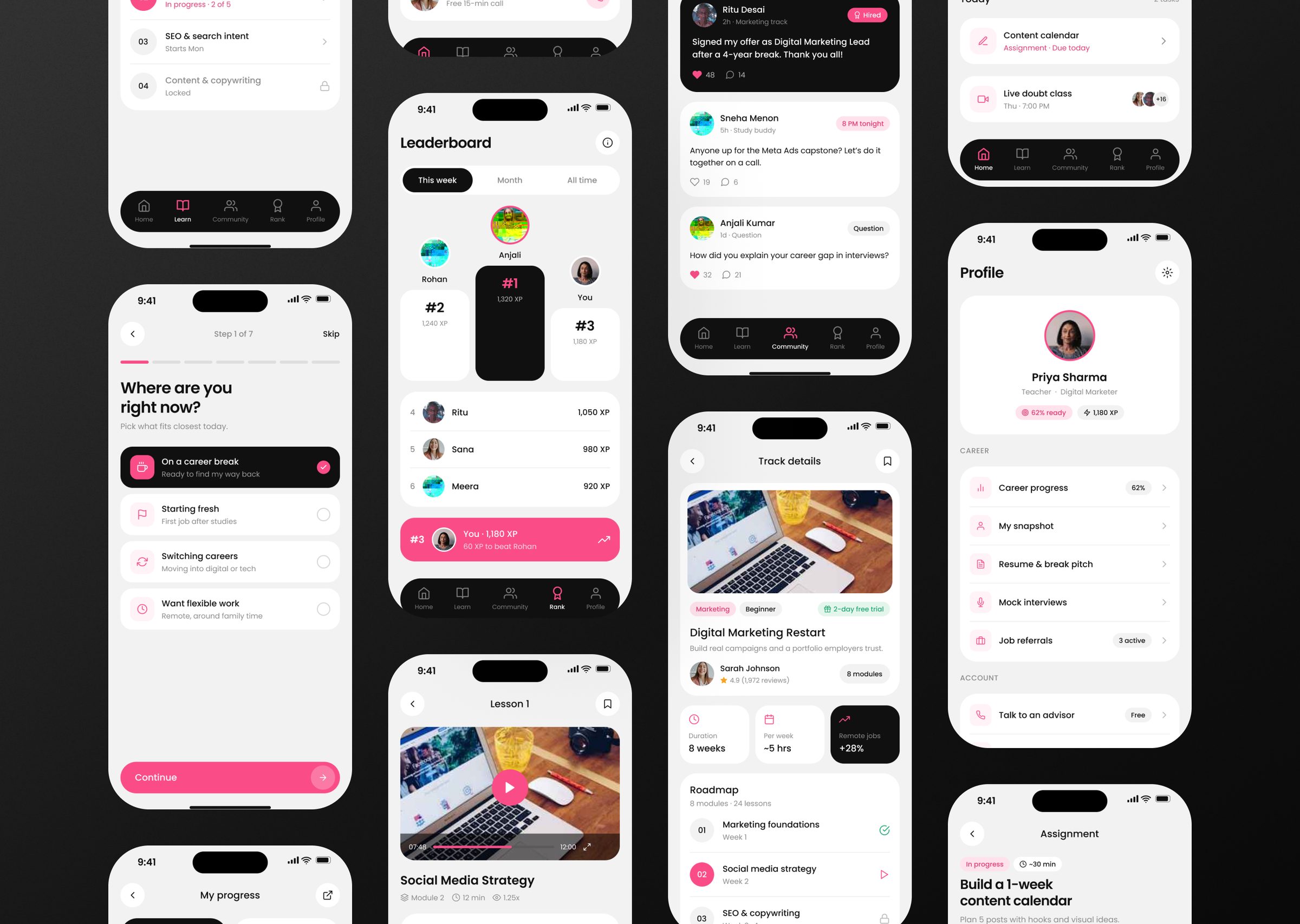 She Starts, Screens: A look across the app