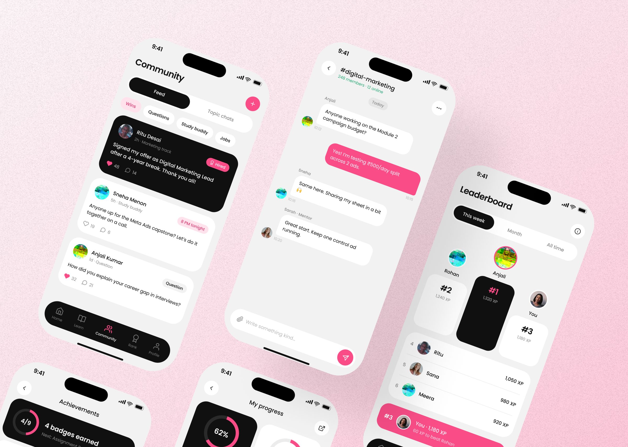 She Starts, Community: Community, topic chats and leaderboard